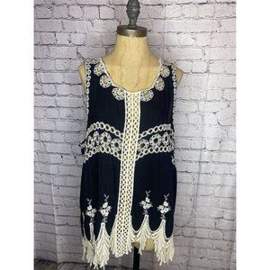 Highness Top L/XL Black Crochet Boho Festival Sleeveless Tank